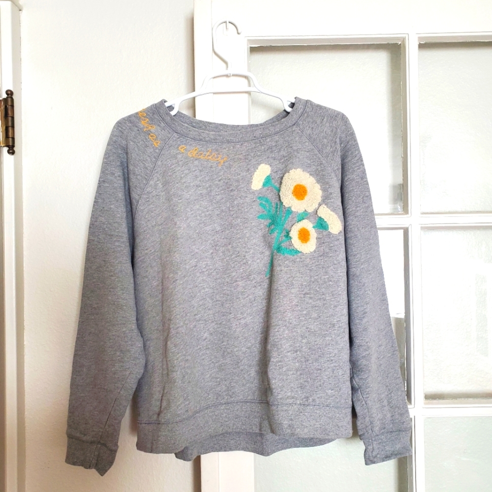 Lucky Brand Gray Embroidered Crew Neck Sweatshirt